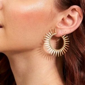 💖 Gold sun spiky hoop statement earrings